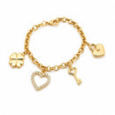 Pulseira Zavera Charm Luxe™ – Símbolos de Amor, Sorte e Elegância em Banho Dourado