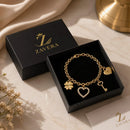 Pulseira Zavera Charm Luxe™ – Símbolos de Amor, Sorte e Elegância em Banho Dourado